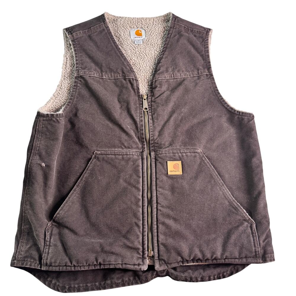 Carhartt Sherpa Lined Work Vest Men’s Medium Brown Duck Canvas Full Zip USA